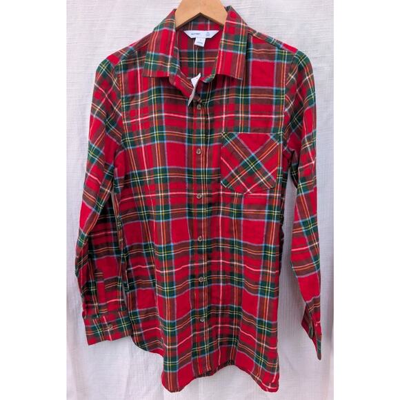 Old Navy Womens Lightweight Flannel Tunic Shirt Red Tartan Size Medium NWT - Picture 1 of 4